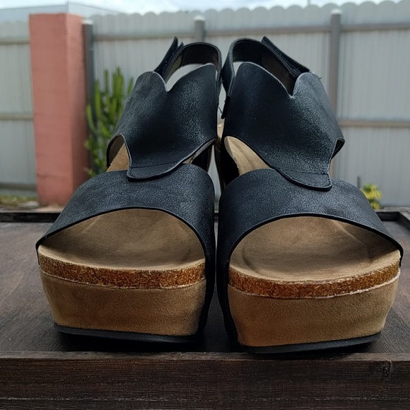 Black Sweetheart High Heel Wedge Ankle Strap - Picture 5 of 7